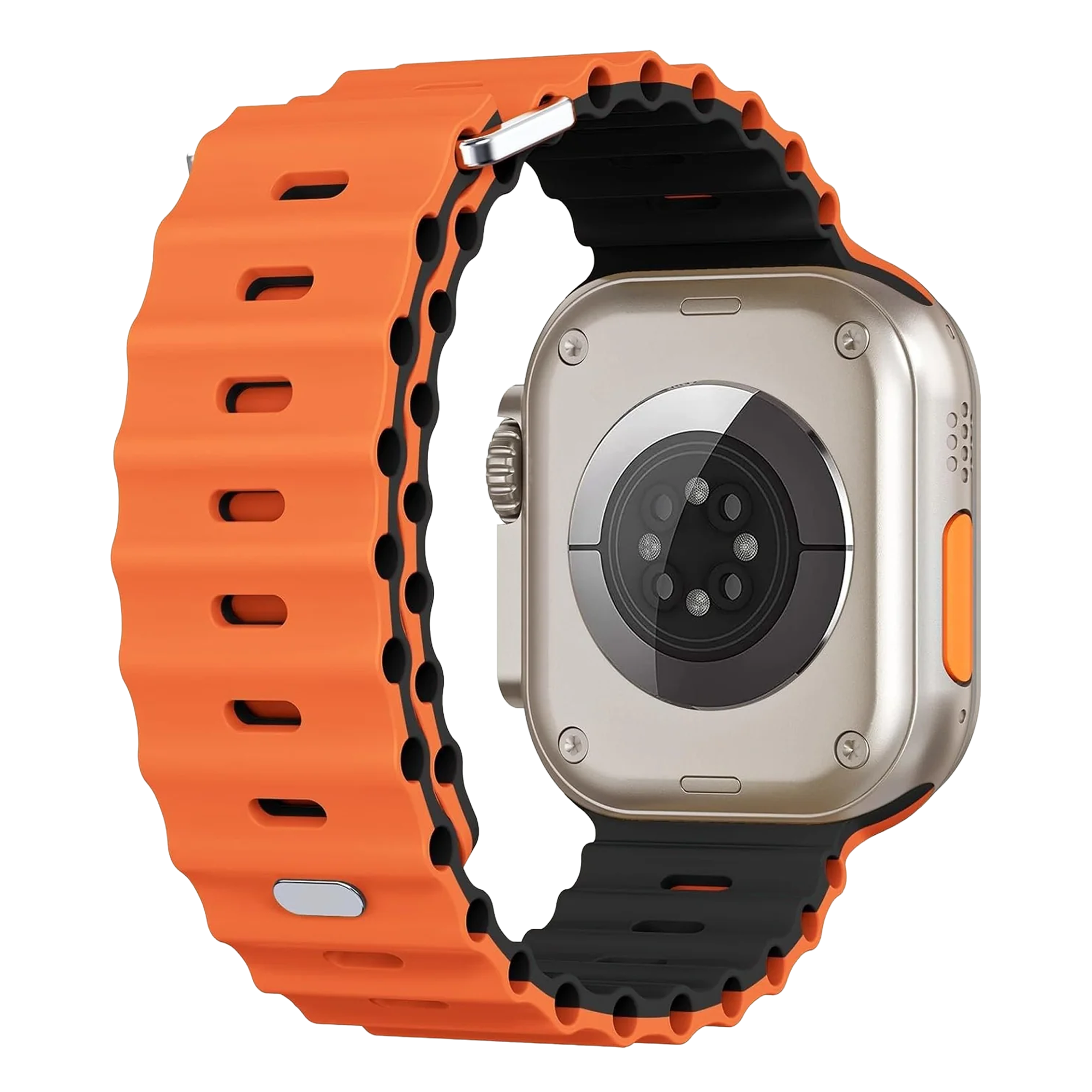 オレンジとブラックのスナップ留め具付きApple Watchオーシャンバンド
