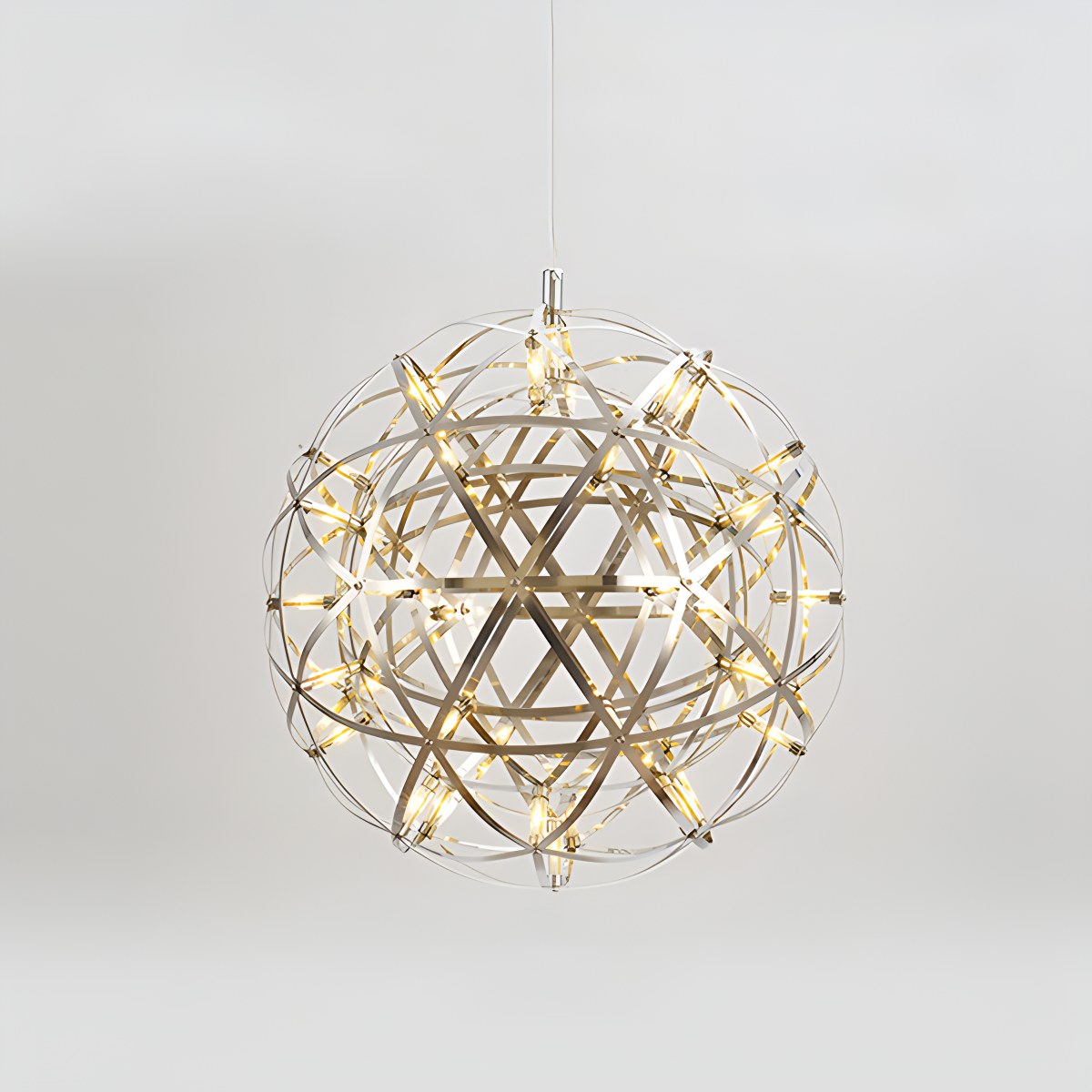 Dining Room Pendant Light With Polished Stainless Steel Sphere