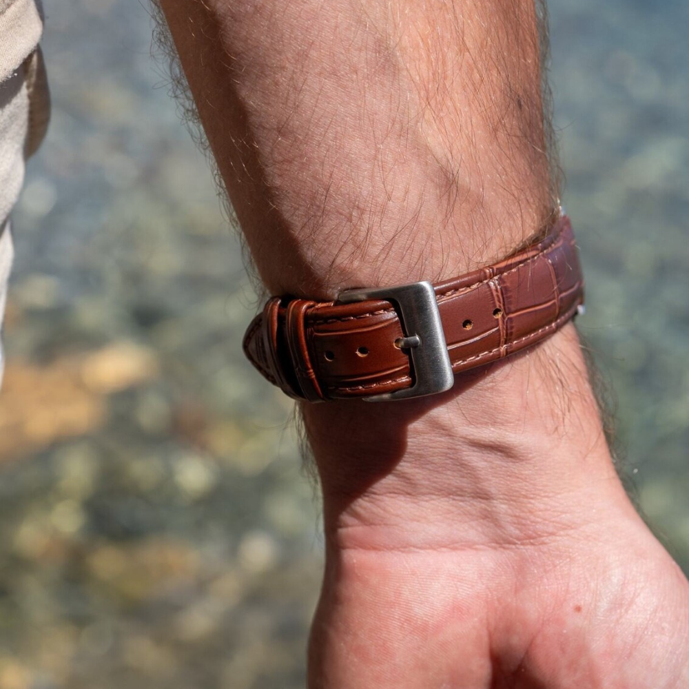 Apple Watch Crocodile-Grain Leather Band In Rich Brown