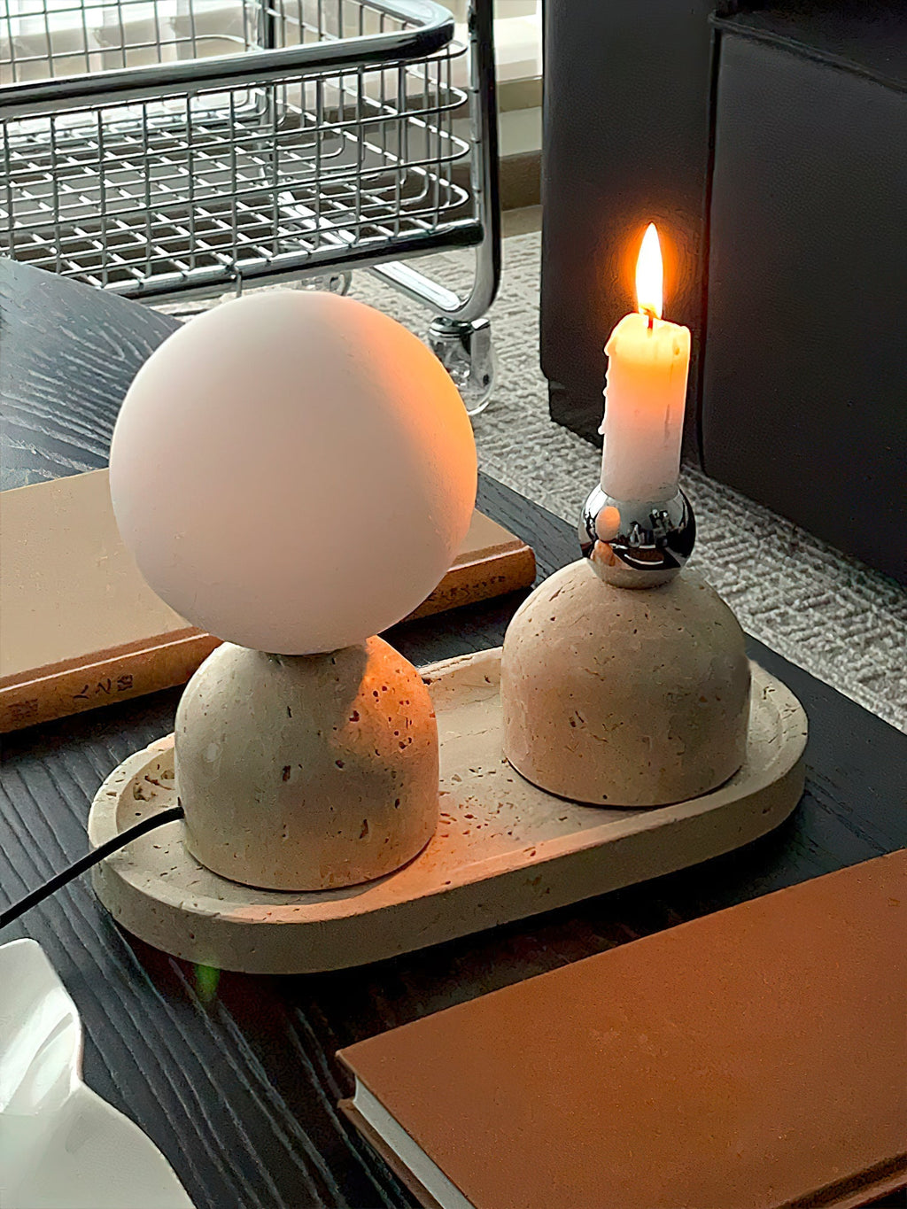 Carrara-marmeren globe-tafellamp | Ormexis