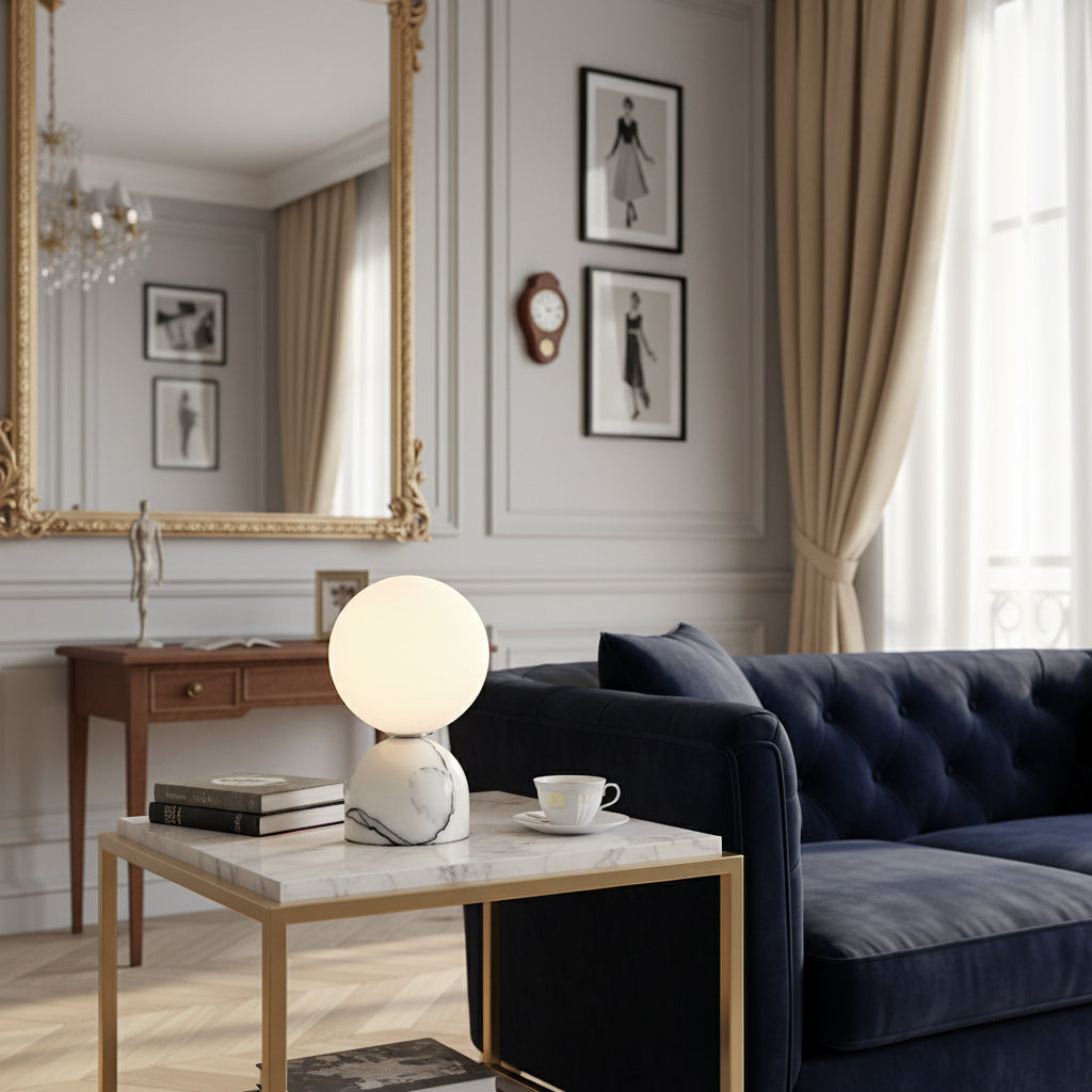 Carrara-marmeren globe-tafellamp | Ormexis