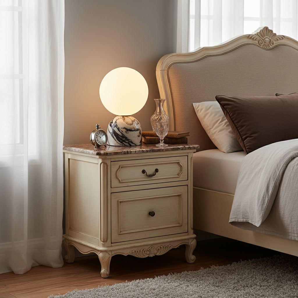 Carrara-marmeren globe-tafellamp | Ormexis