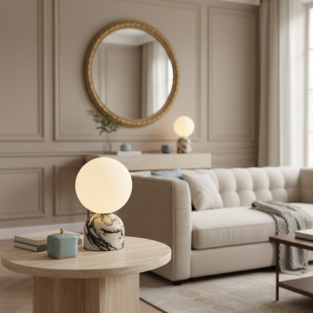 Carrara-marmeren globe-tafellamp | Ormexis