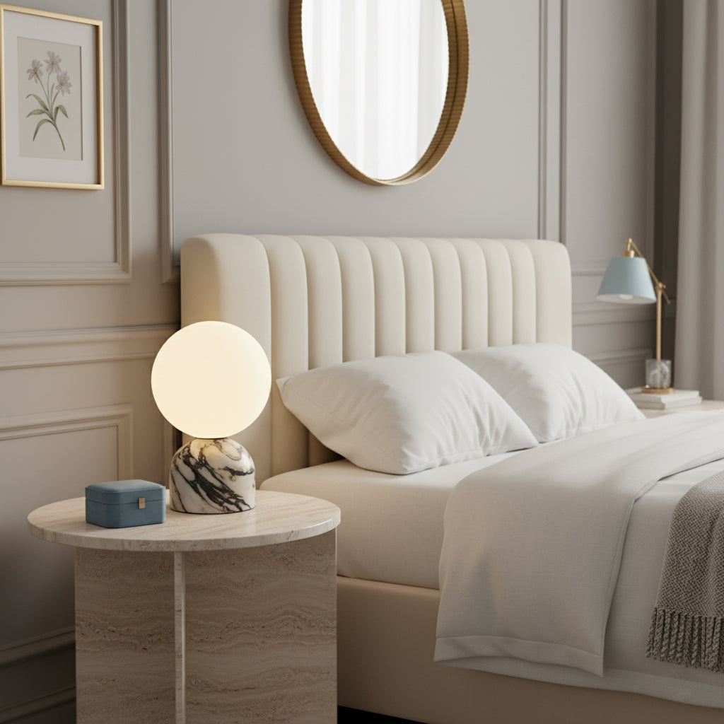 Carrara-marmeren globe-tafellamp | Ormexis