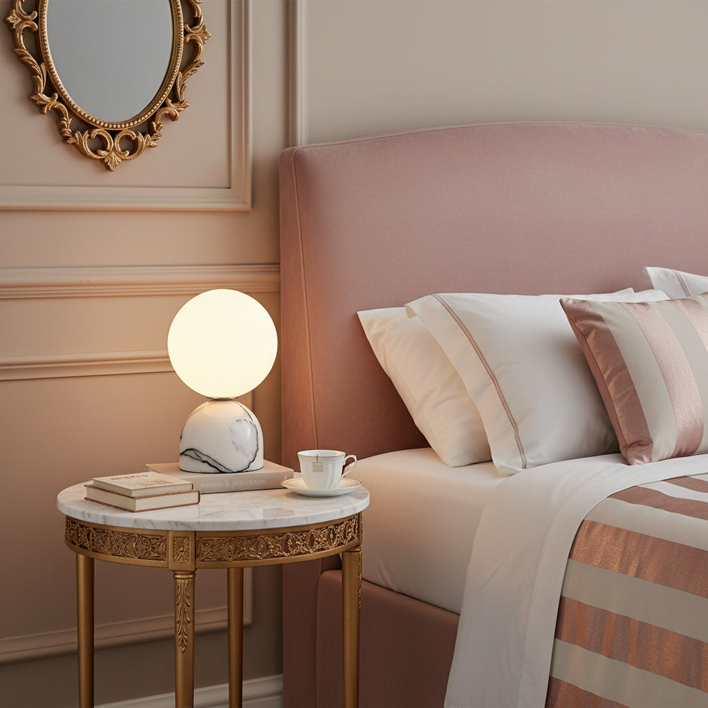Carrara-marmeren globe-tafellamp | Ormexis