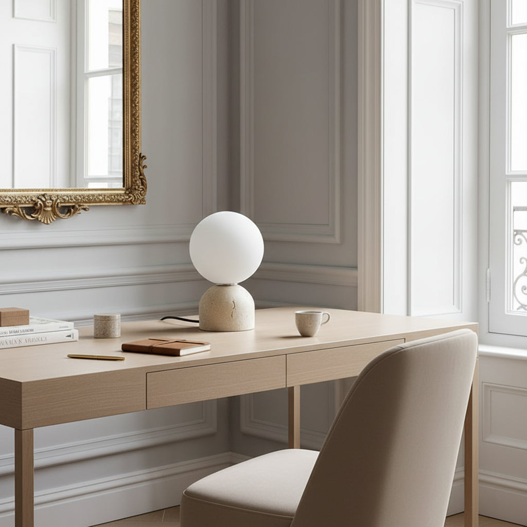 Carrara-marmeren globe-tafellamp | Ormexis