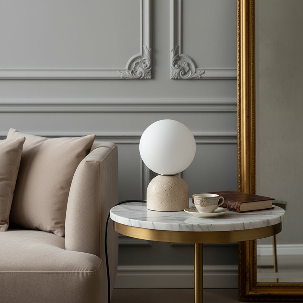 Carrara-marmeren globe-tafellamp | Ormexis