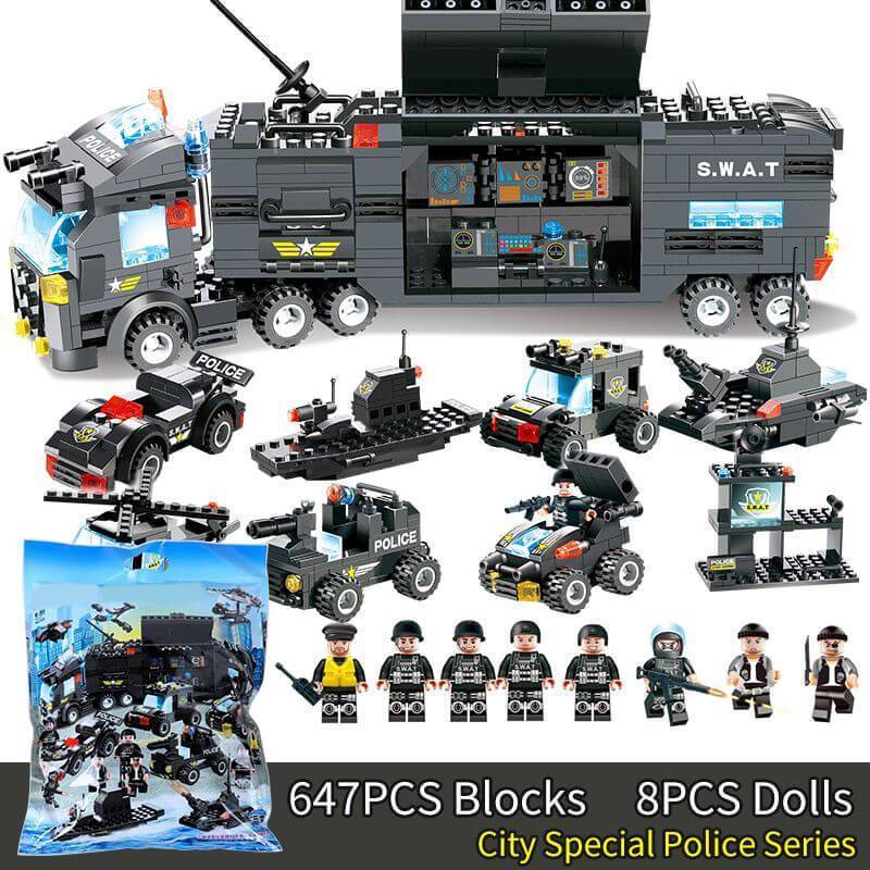 Adventure Builder Police Truck Base Blocks Kit For Kids - Ormexis