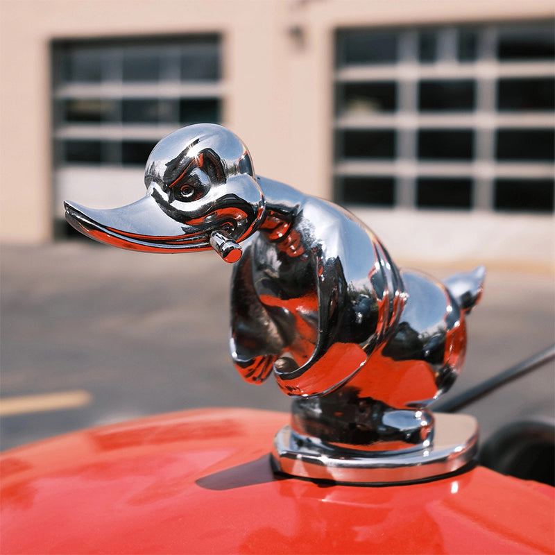 Adventure Duck chromovaná kapota ozdoba, gumová nálepka pro automobilové nadšence - Ormexis