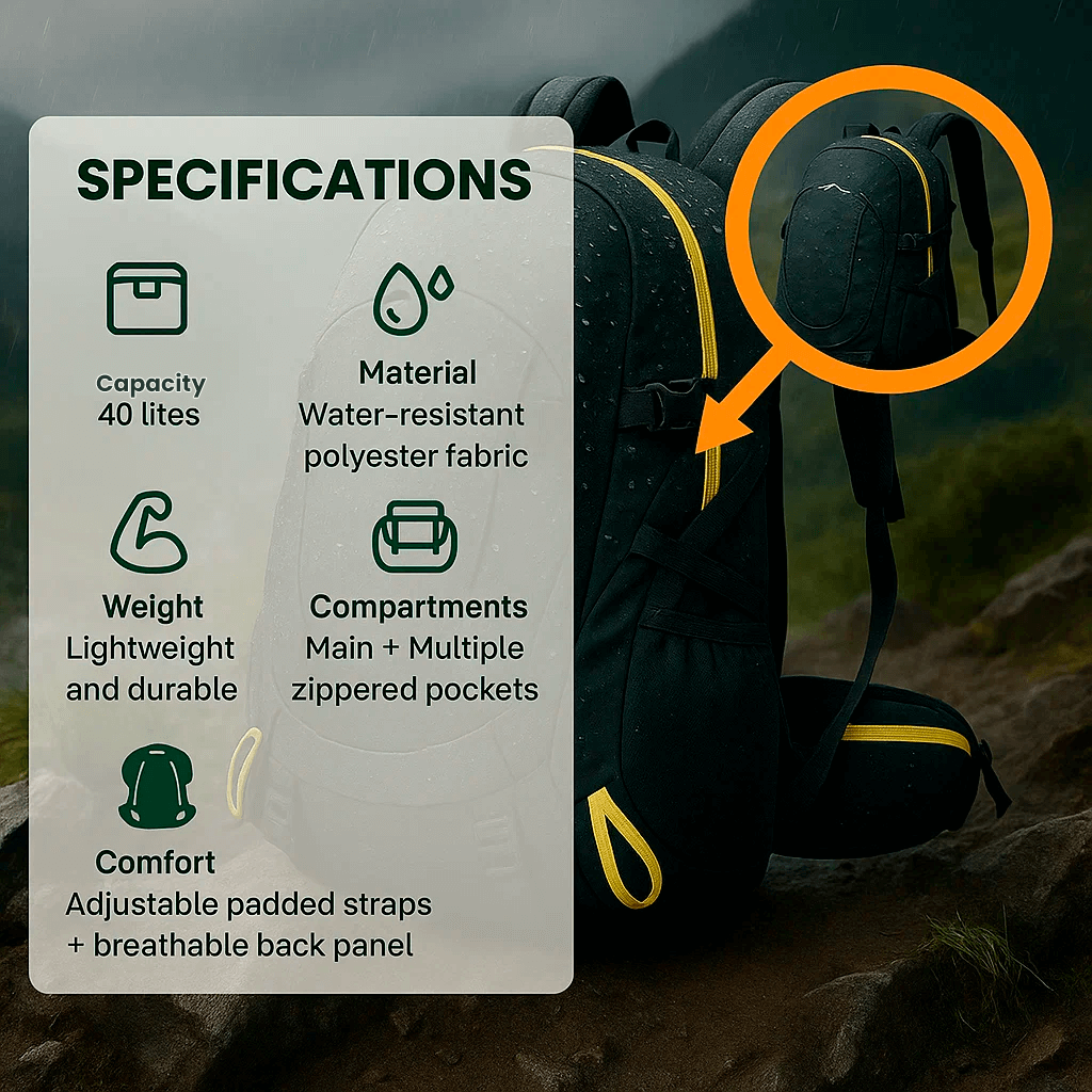 Seikkailuun valmiina oleva 40L vedenpitävä reppu vaellukseen ergonomisella mukavuudella - Ormexis