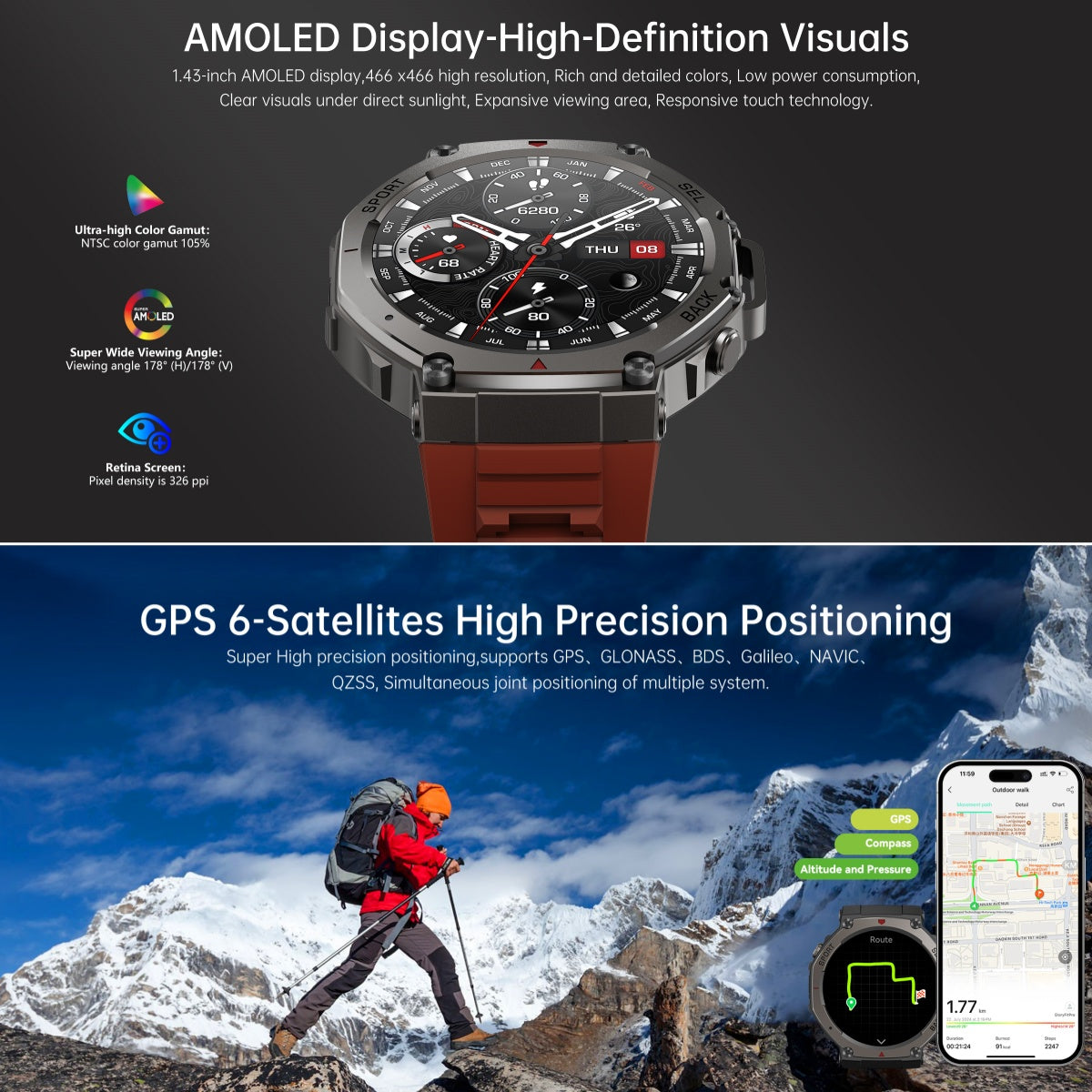 Adventure Ready Outdoor GPS Watch With 5 ATM Water Resistance - Ormexis