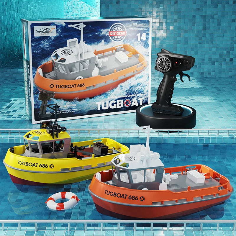 Adventure Tugboat Dual Motors RC Boat With Long Range Control For Thrilling Water Fun - Ormexis