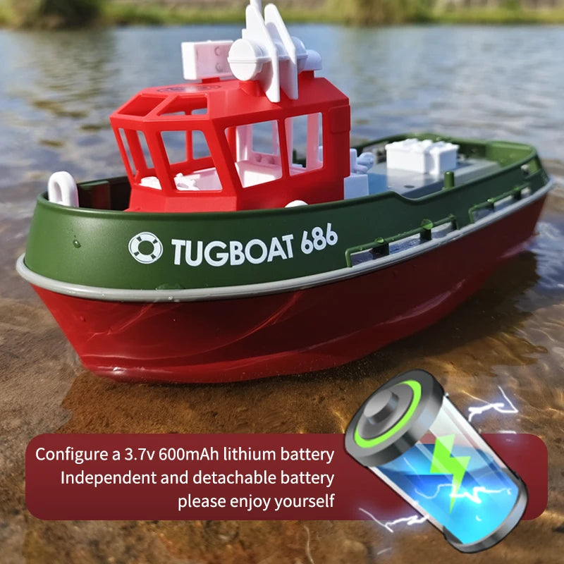Adventure Tugboat Dual Motors RC Boat With Long Range Control For Thrilling Water Fun - Ormexis