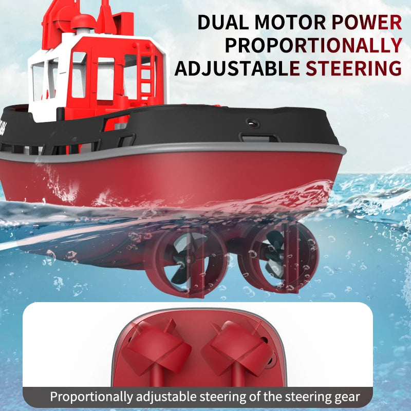 Adventure Tugboat Dual Motors RC Boat With Long Range Control For Thrilling Water Fun - Ormexis