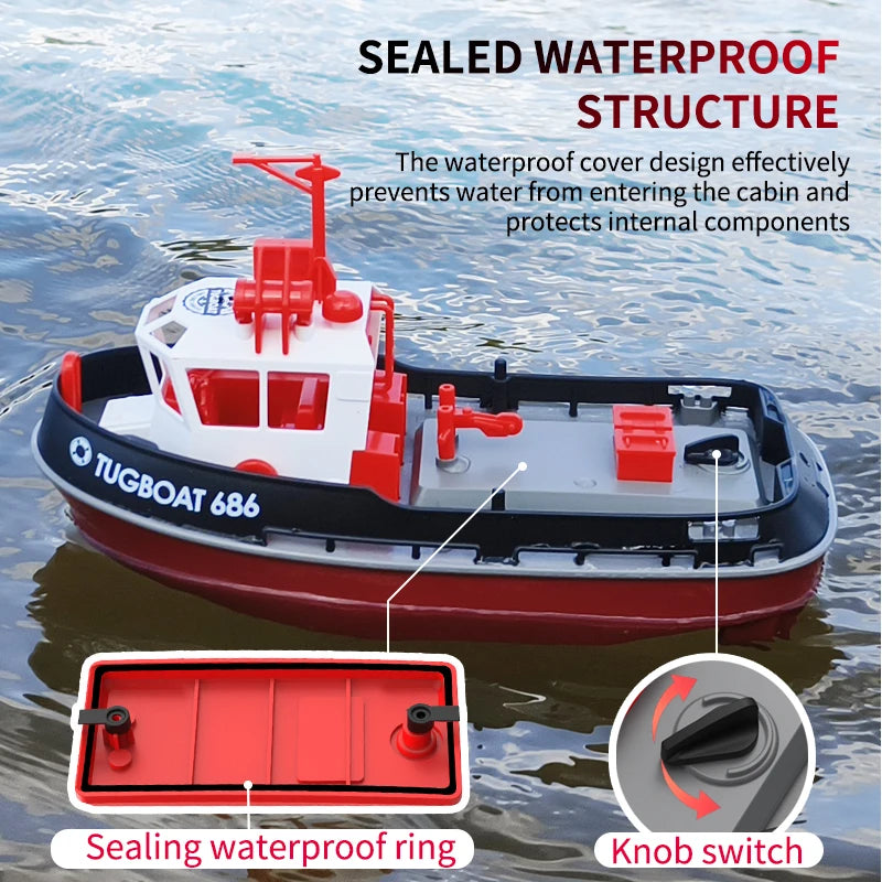 Adventure Tugboat Dual Motors RC Boat With Long Range Control For Thrilling Water Fun - Ormexis