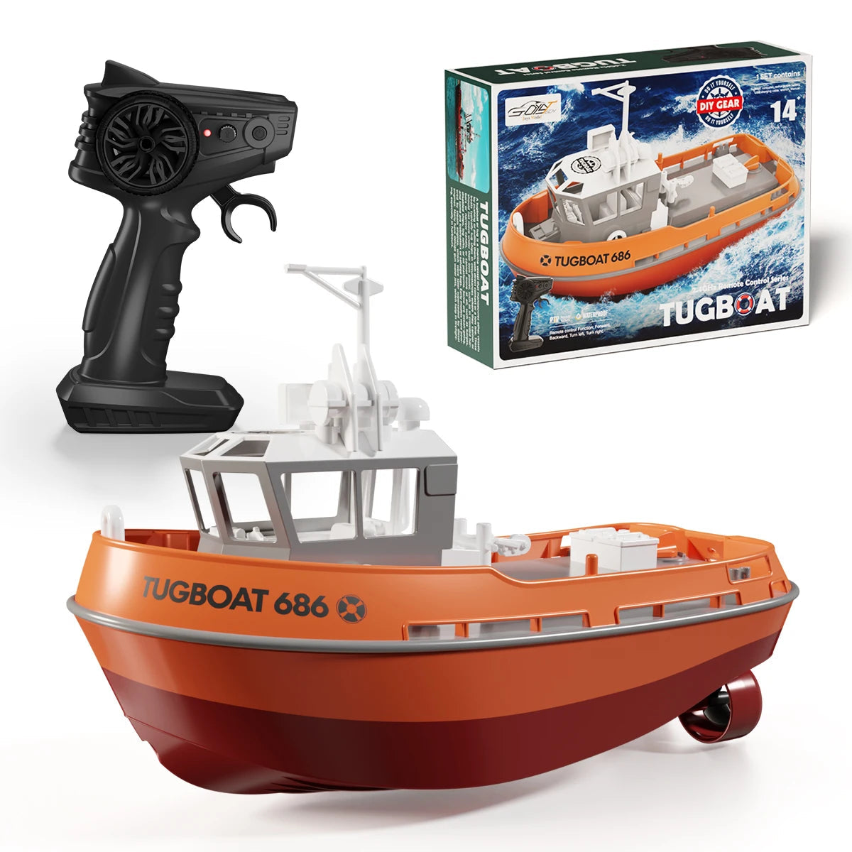 Adventure Tugboat Dual Motors RC Boat With Long Range Control For Thrilling Water Fun - Ormexis