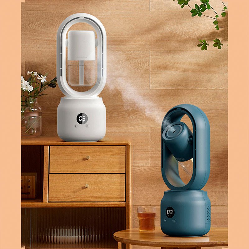 AeroBreeze Halo Fan Blade-Less With Humidifier And Soft Light Cordless Home Comfort - Ormexis