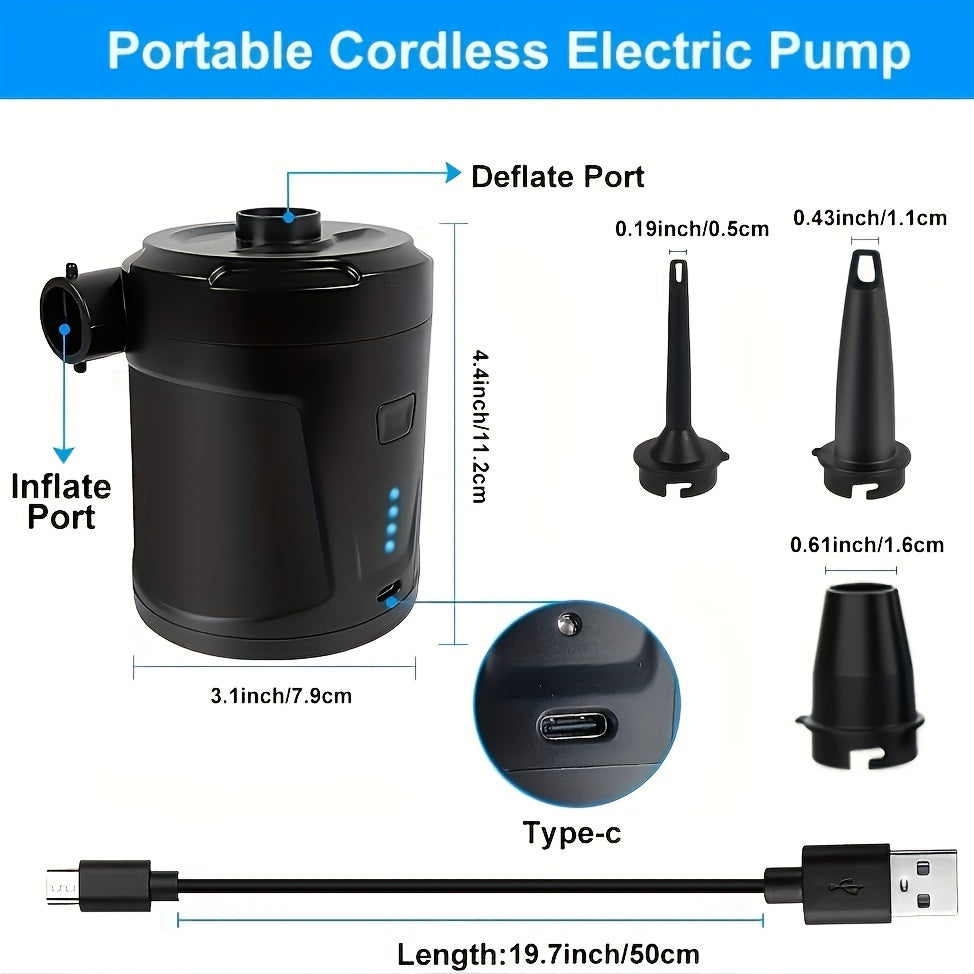 AirTrek Mini Cordless Electric Pump With USB Rechargeable Battery For Quick Inflation - Ormexis