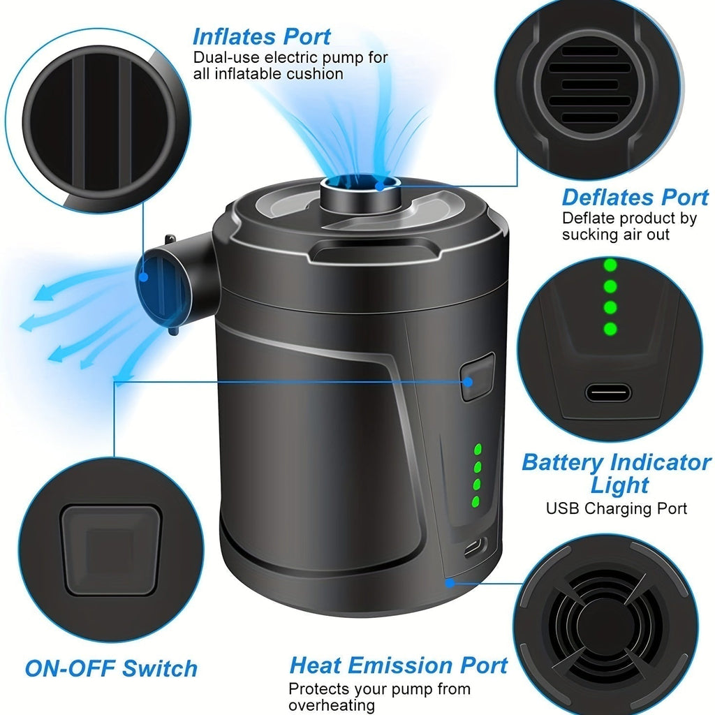 AirTrek Mini Cordless Electric Pump With USB Rechargeable Battery For Quick Inflation - Ormexis