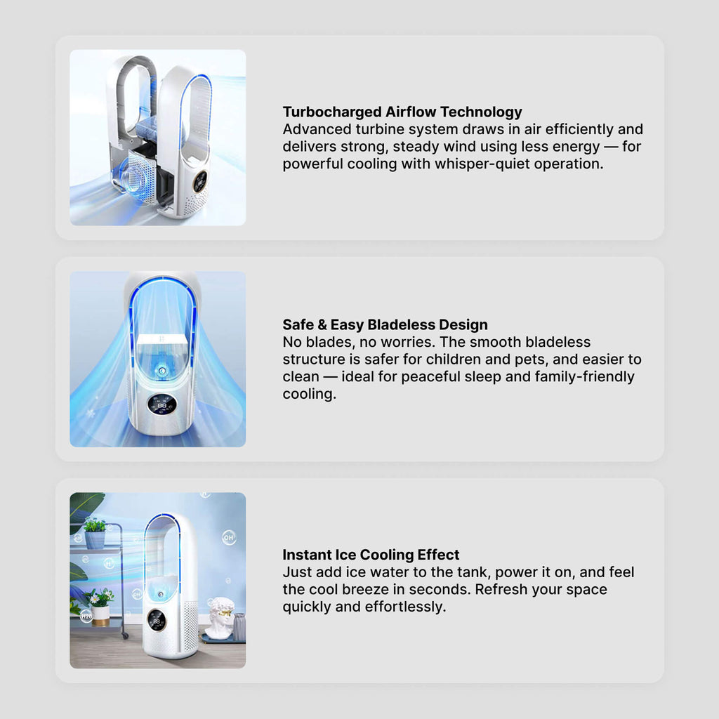 Bladeless Portable Air Conditioner | Ultra-Quiet, Ergonomic Design & Ideal for Home and Office Use | ormexis