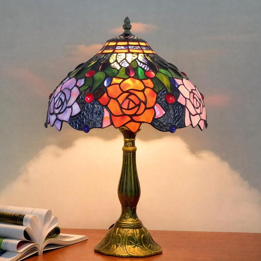 Antike Vintage-Tischlampe aus Buntglas | Ormexis