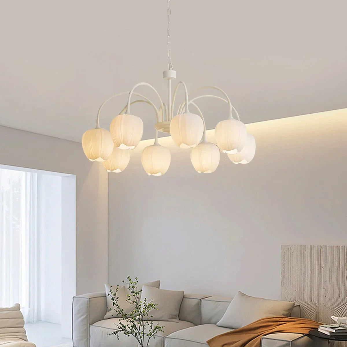 Romantic Tulip Chandelier With Matcha Green Finish