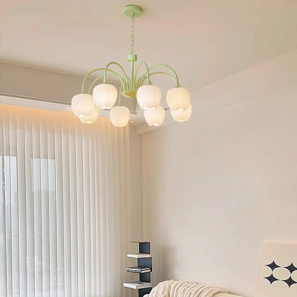 Romantic Tulip Chandelier With Matcha Green Finish