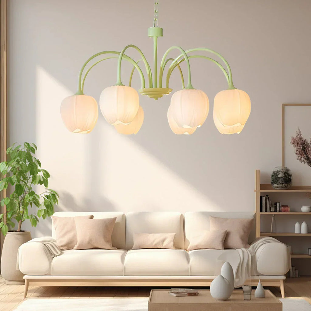 Romantic Tulip Chandelier With Matcha Green Finish
