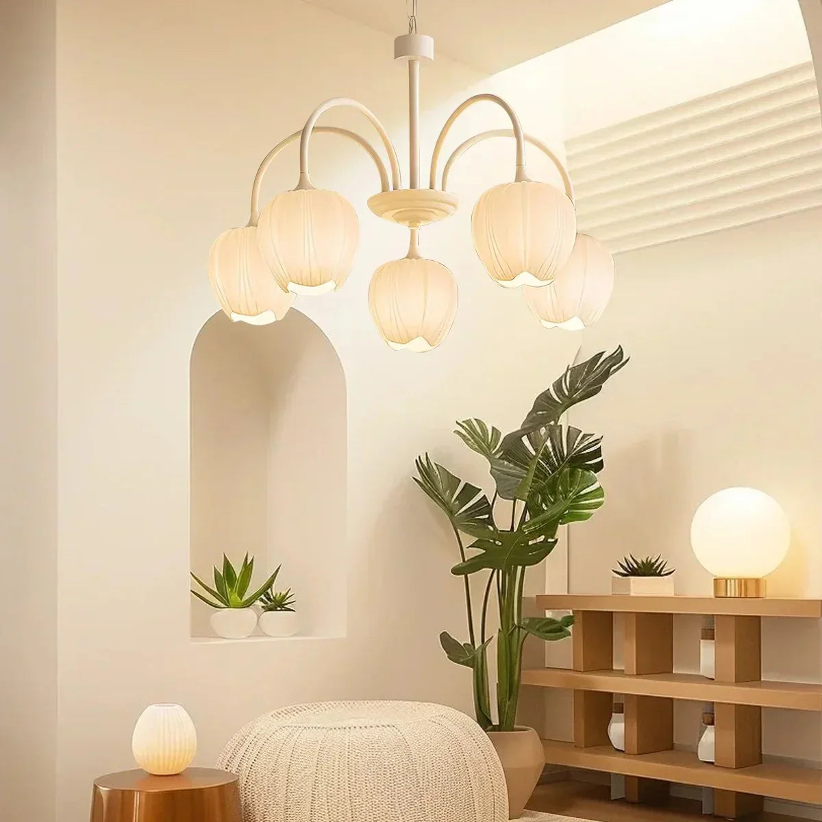 Romantic Tulip Chandelier With Matcha Green Finish