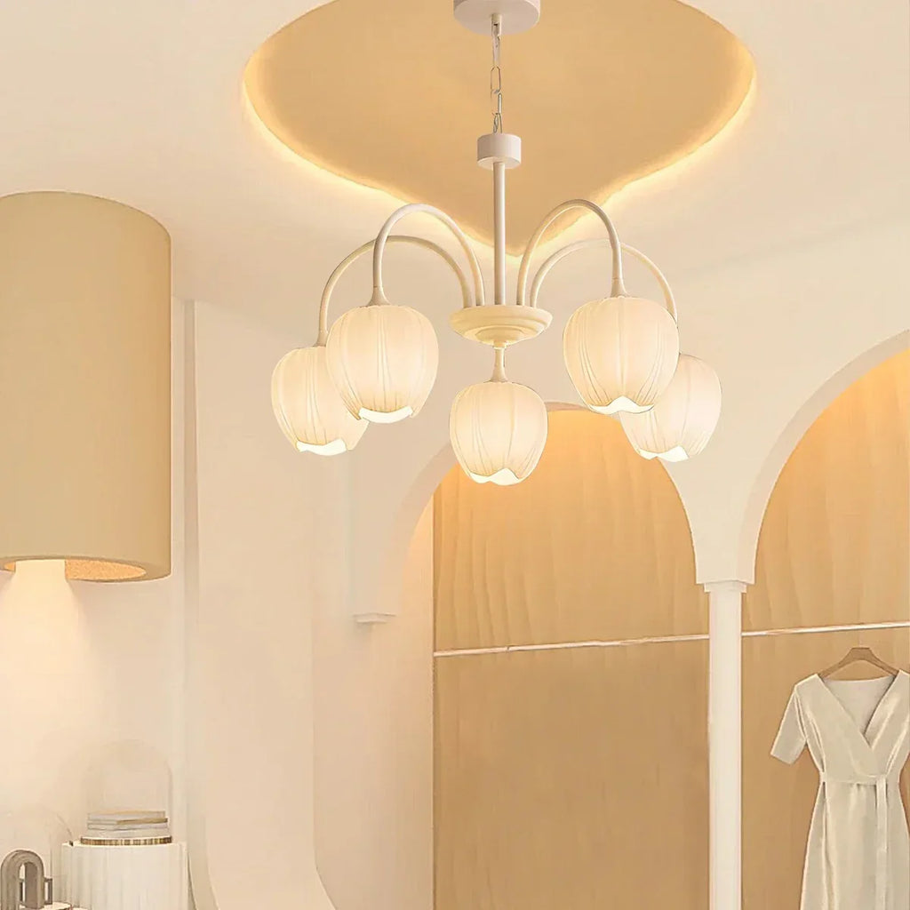 Romantic Tulip Chandelier With Matcha Green Finish