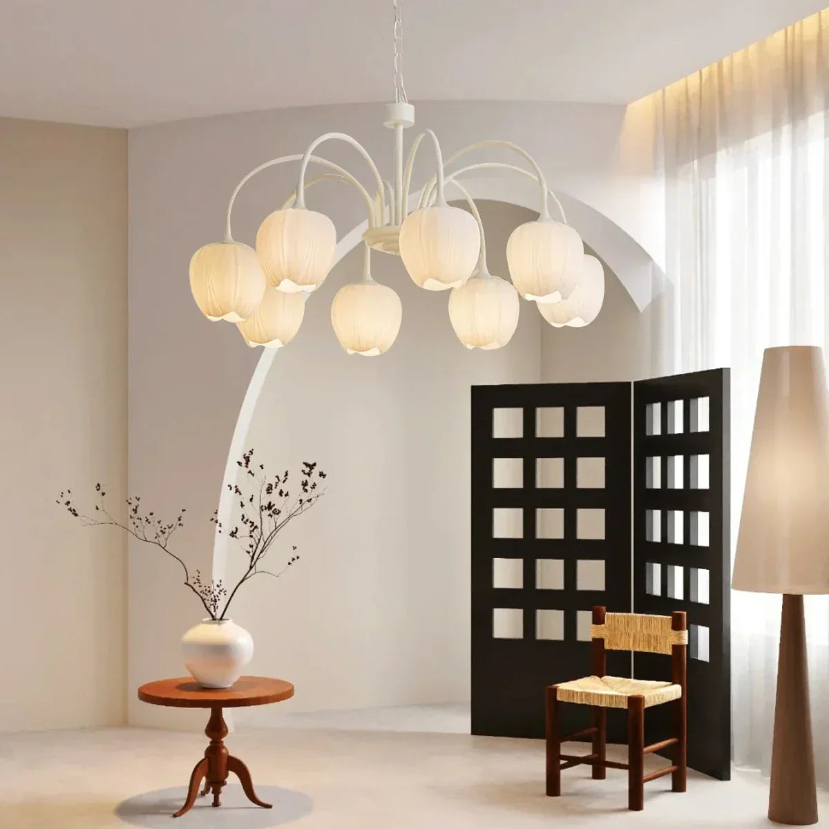 Romantic Tulip Chandelier With Matcha Green Finish