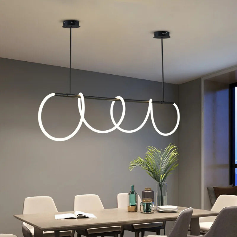 Pendellampe med lang slange for spisestue, moderne LED-armatur