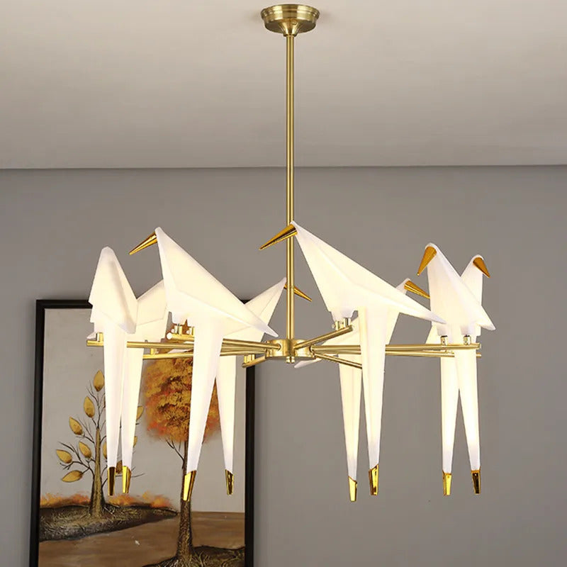 Elegant Dining Room Chandelier With Paper Crane Birds
