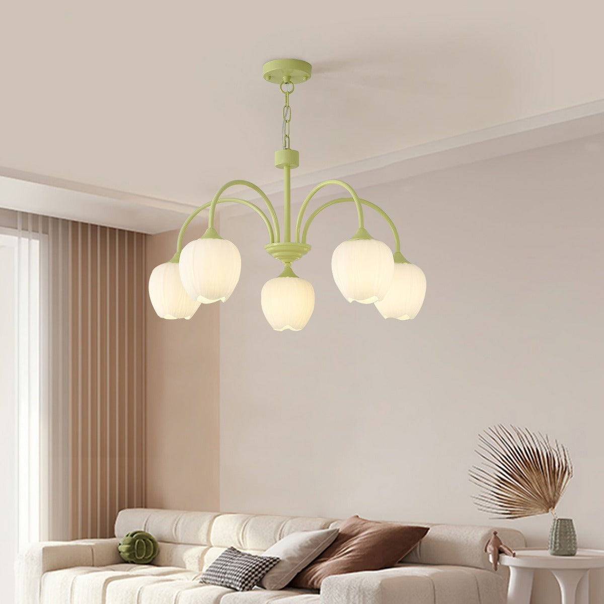 Romantic Tulip Chandelier With Matcha Green Finish