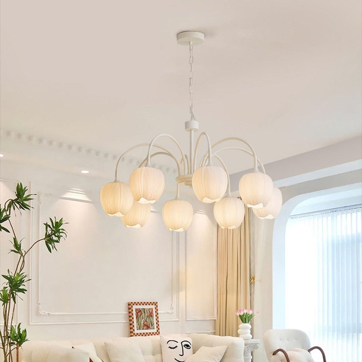 Romantic Tulip Chandelier With Matcha Green Finish
