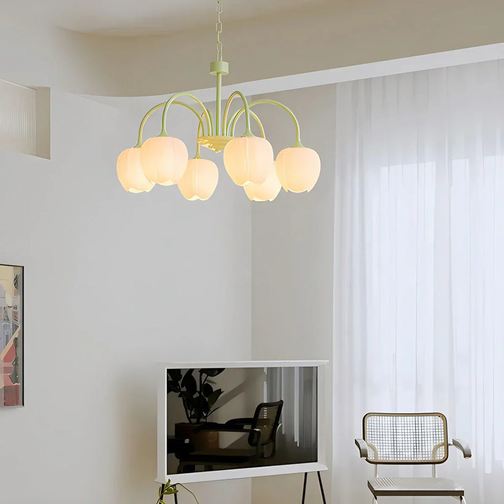 Romantic Tulip Chandelier With Matcha Green Finish