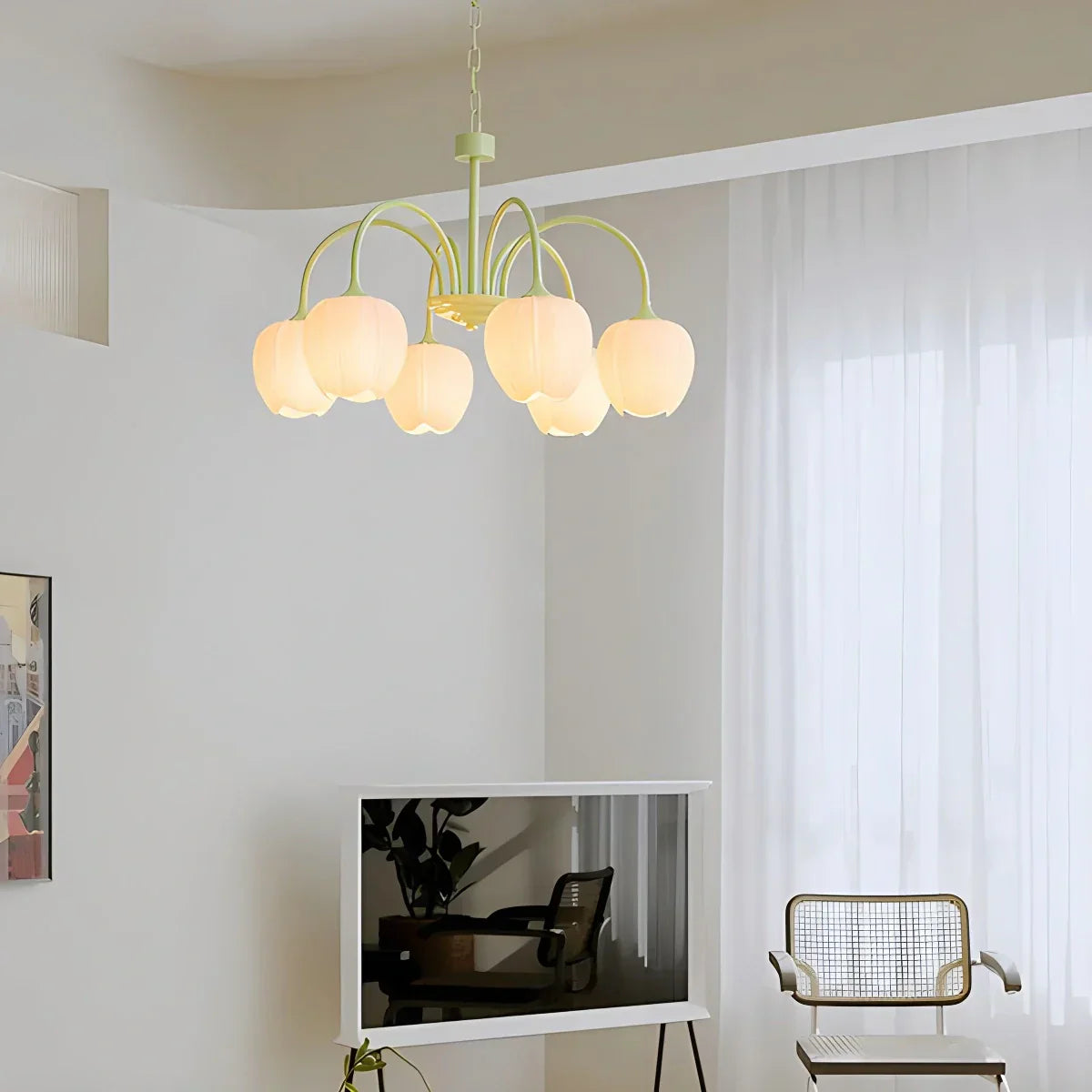 Romantic Tulip Chandelier With Matcha Green Finish