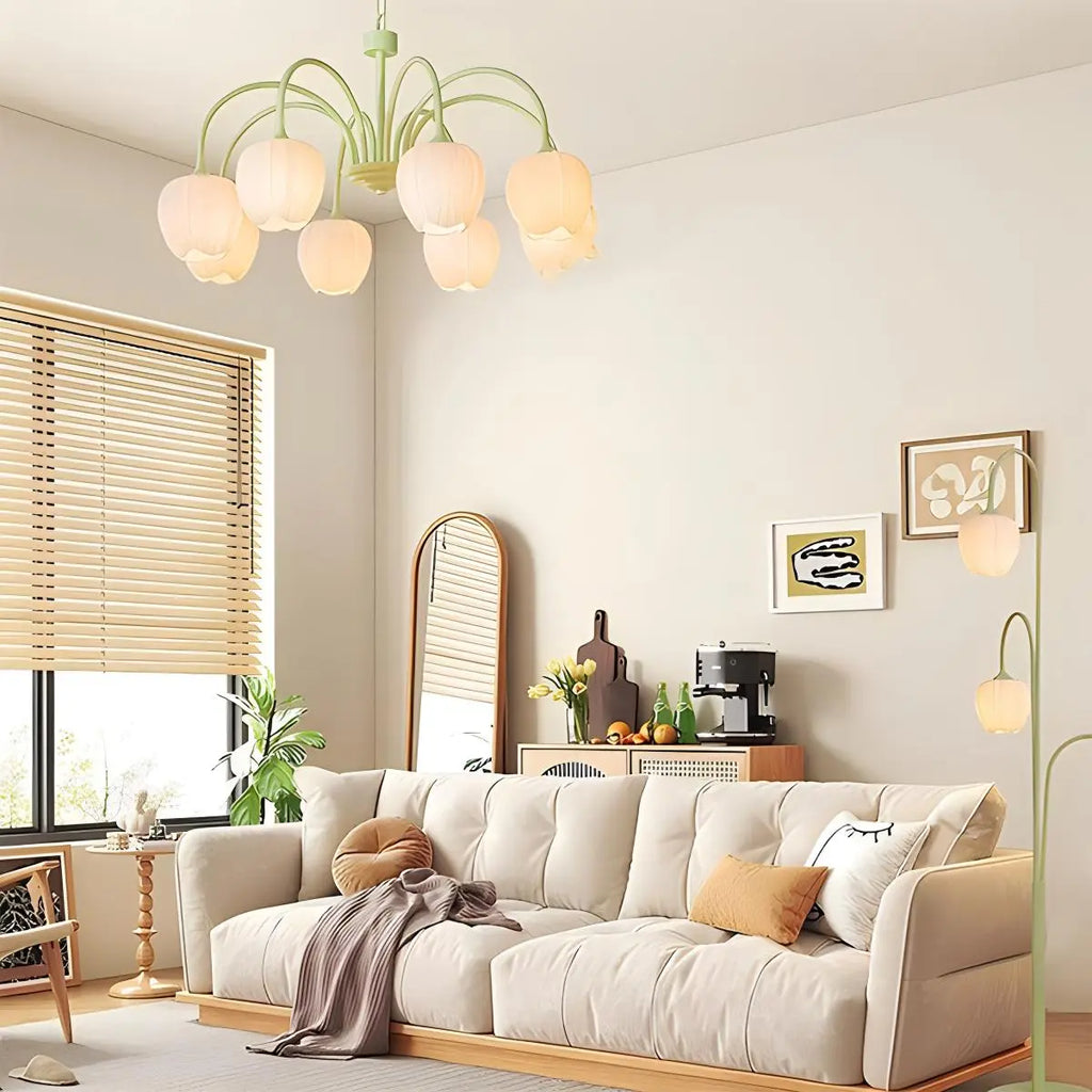 Romantic Tulip Chandelier With Matcha Green Finish