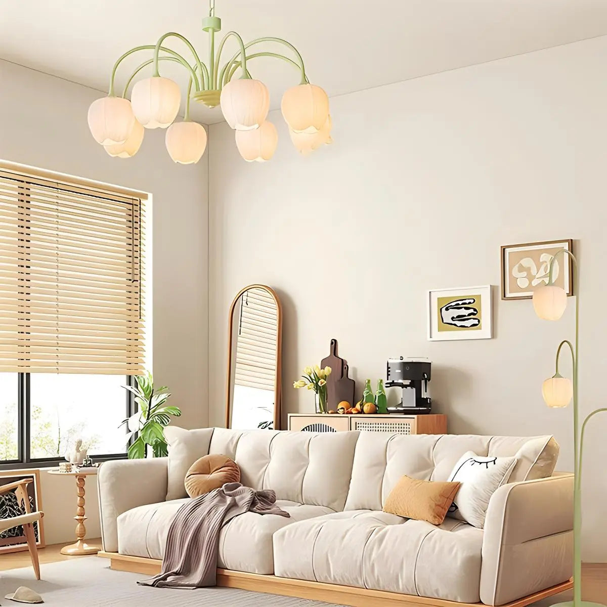 Romantic Tulip Chandelier With Matcha Green Finish