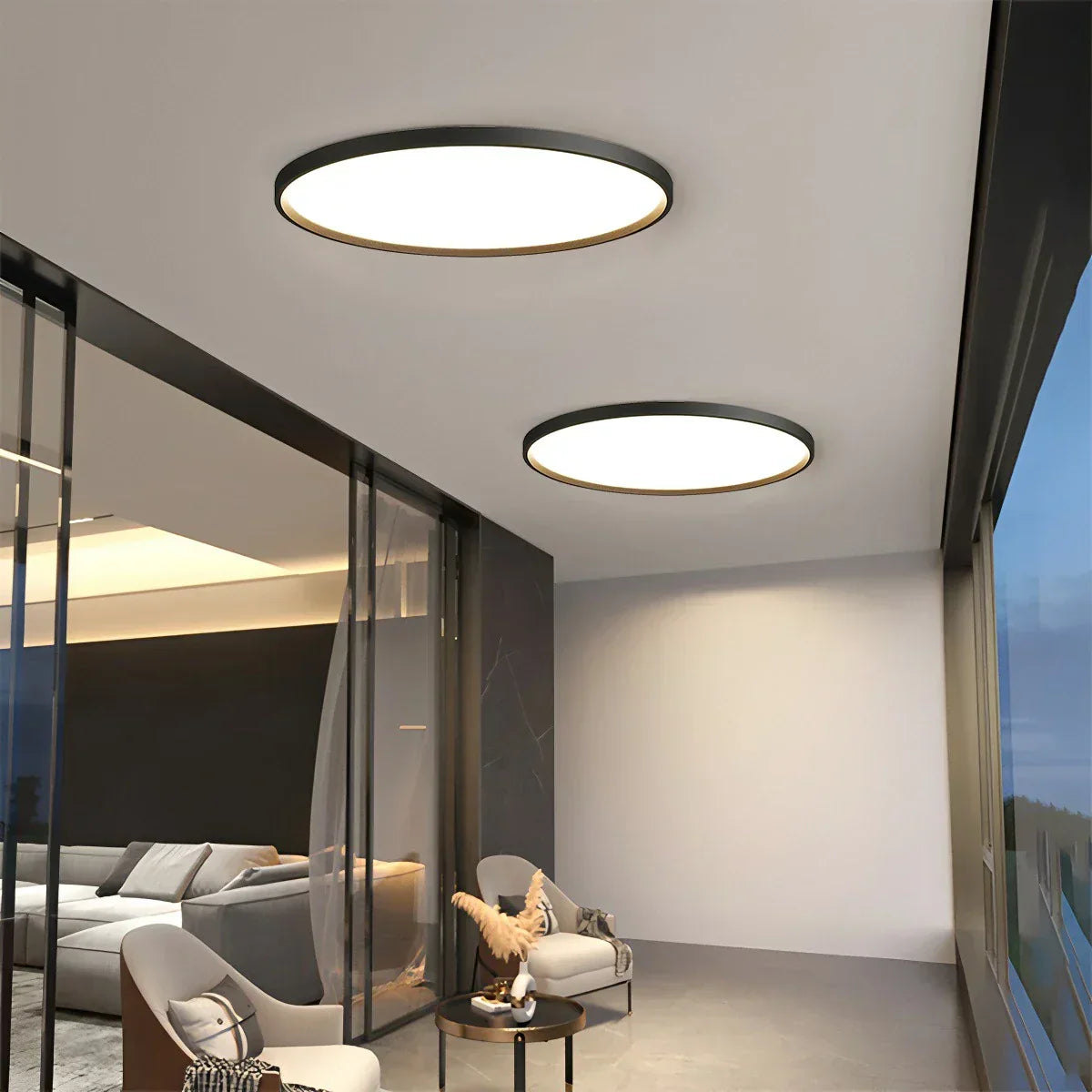 Bedroom Ceiling Light With Slim Flush Mount, Round Profile