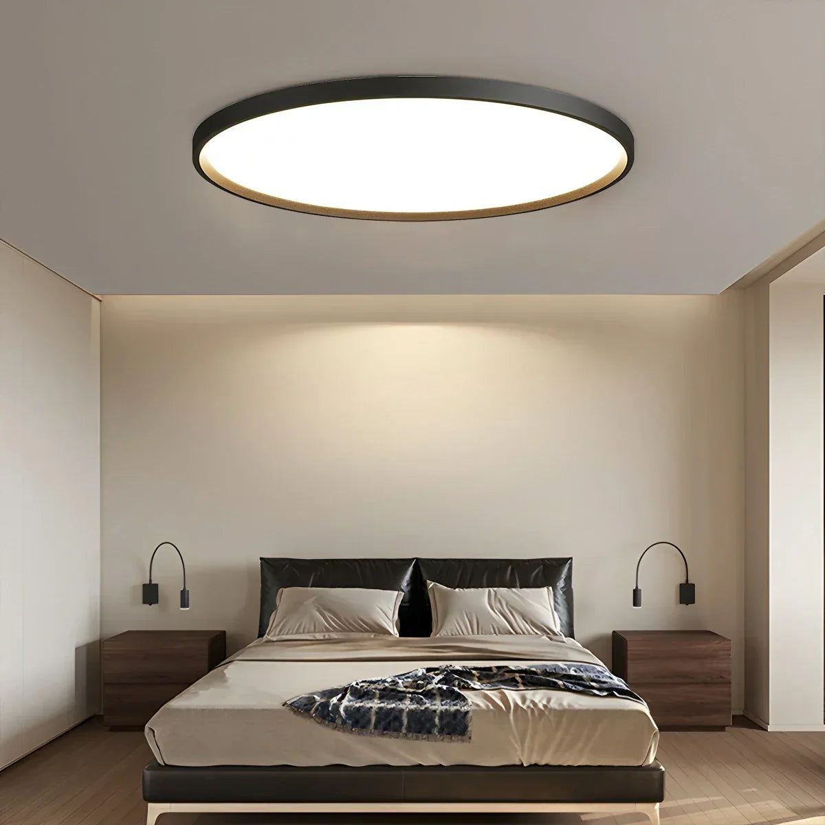 Bedroom Ceiling Light With Slim Flush Mount, Round Profile