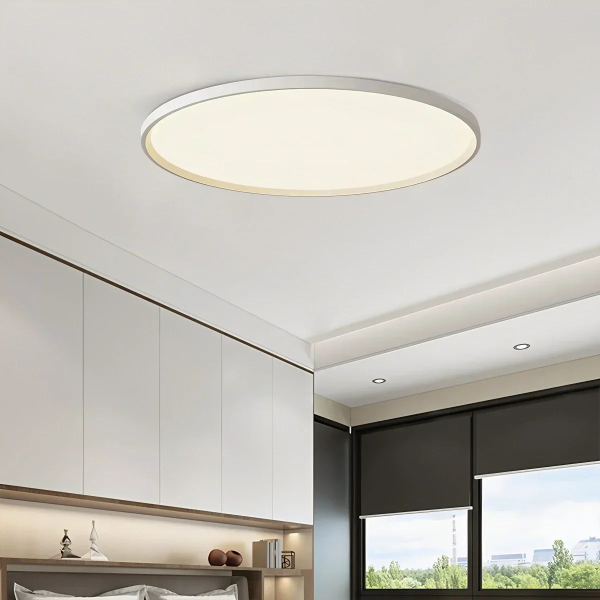 Bedroom Ceiling Light With Slim Flush Mount, Round Profile