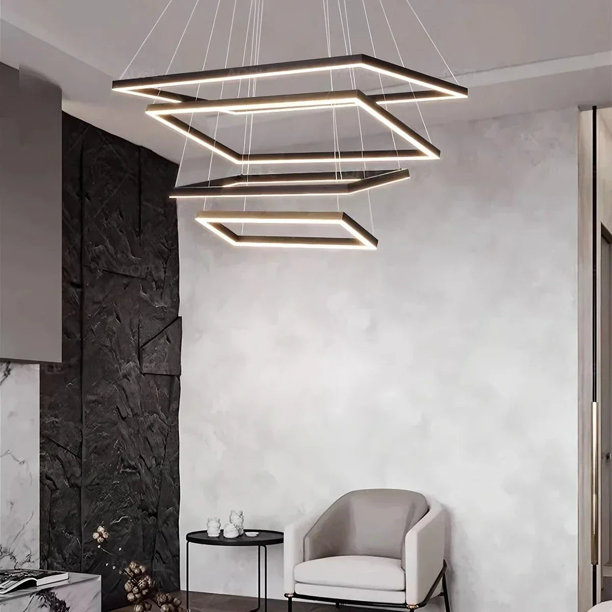 Moderni musta kerroksellinen suorakaiteen muotoinen kattokruunu nykyaikaisiin sisustuksiin