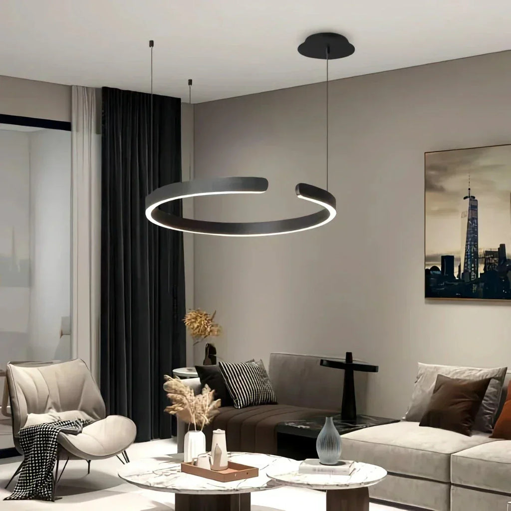 Slank rund LED-ringlysekrone for stueinnredning