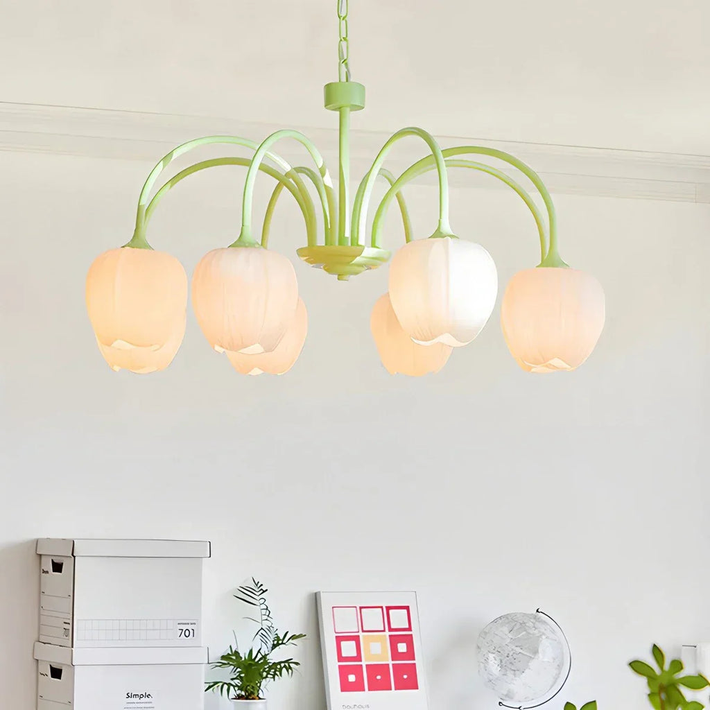 Romantic Tulip Chandelier With Matcha Green Finish