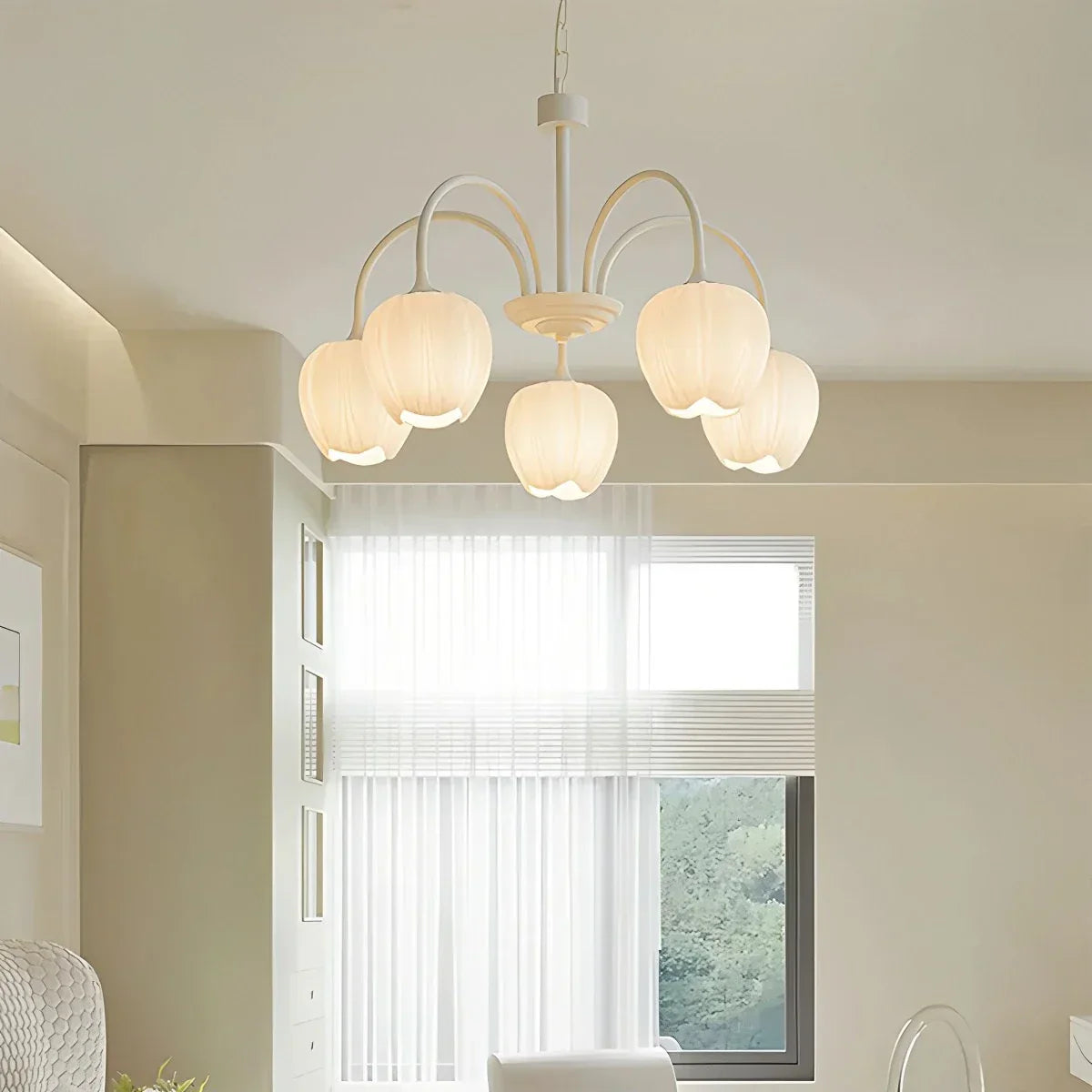 Romantic Tulip Chandelier With Matcha Green Finish