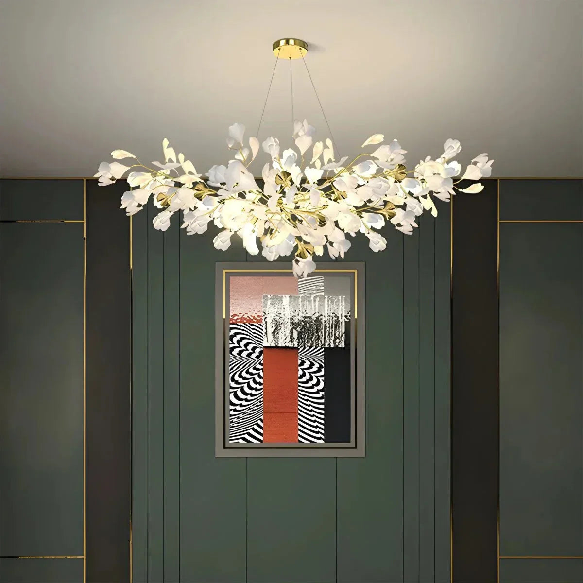 Ginkgo lysekrone for stue, blad-inspirert moderne pendellampe