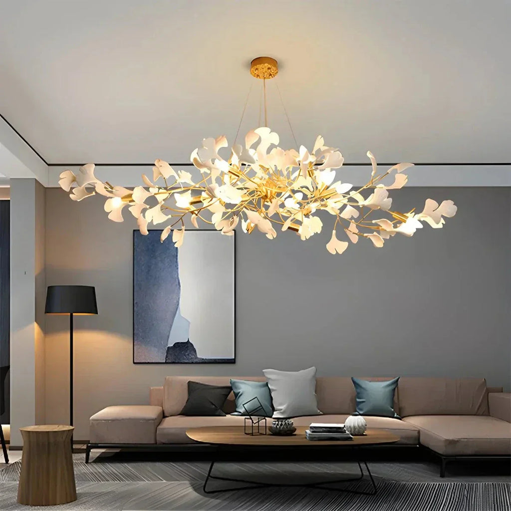 Ginkgo lysekrone for stue, blad-inspirert moderne pendellampe