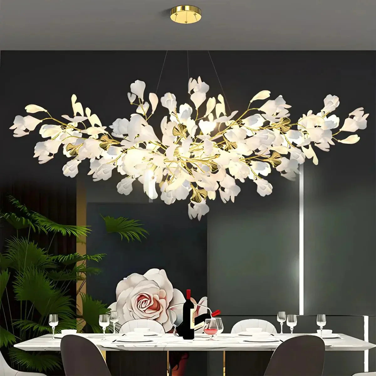 Ginkgo lysekrone for stue, blad-inspirert moderne pendellampe