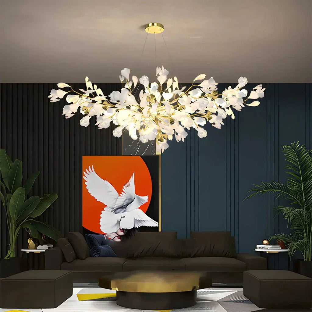 Ginkgo lysekrone for stue, blad-inspirert moderne pendellampe